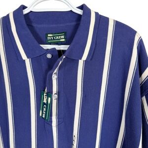 Vintage Ivy Crew Polo Shirt Mens L Blue‎ White Striped Short Sleeve Cotton Pique